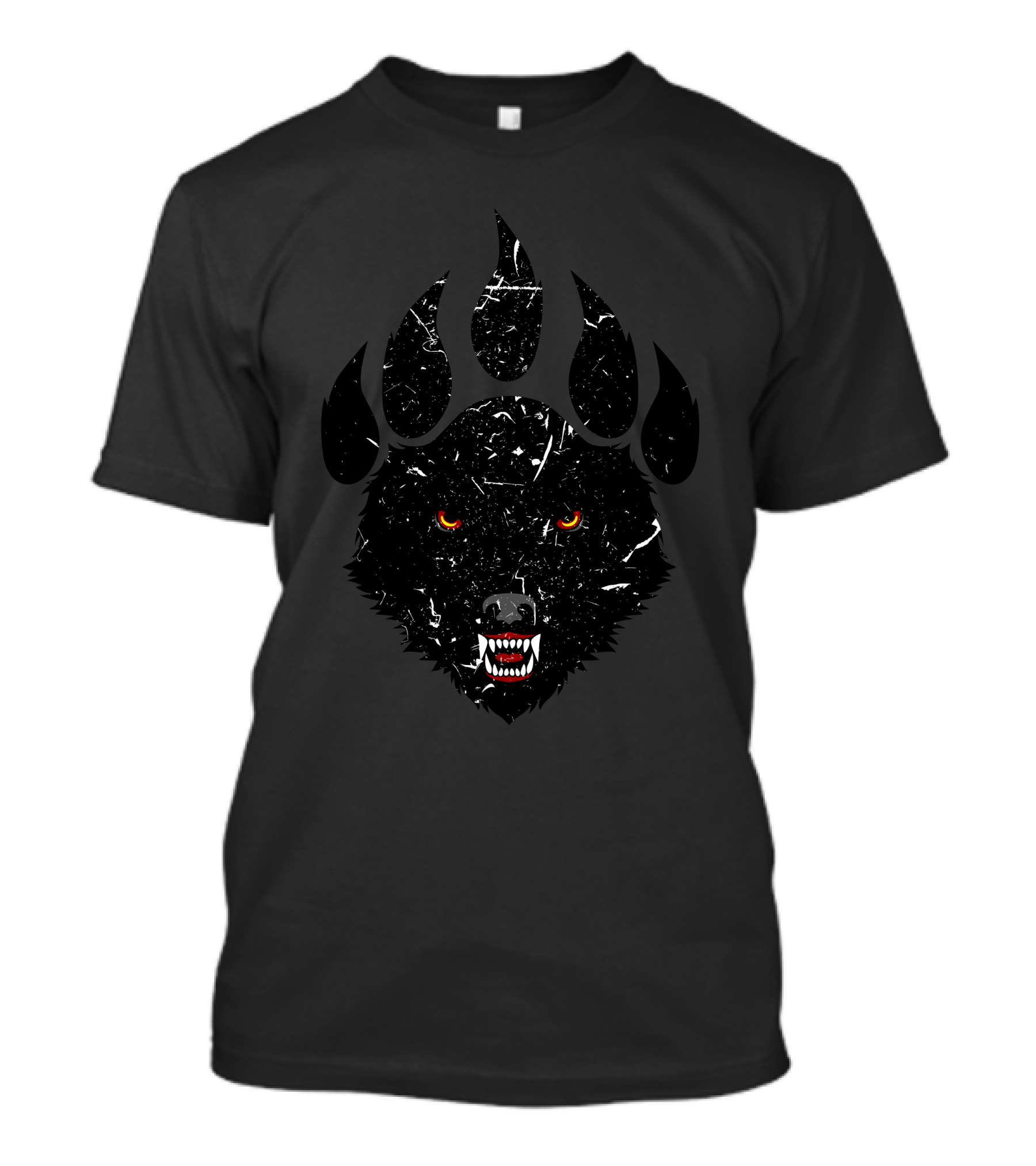 Wolf Claw Fierce Eyes And Teeth In Paw Shape T-Shirt