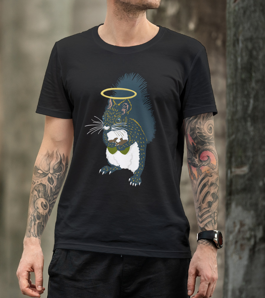 Bless My Nuts Squirrel With Halo Holding Acorns T-Shirt