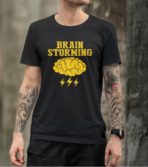 Brain Storming Lightning Brain Yellow Letters T-Shirt