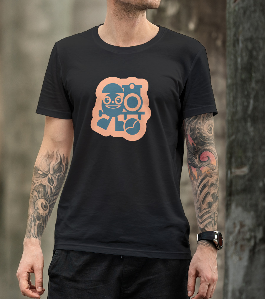Cartoon Train Conductor With Locomotive And Ball T-Shirt