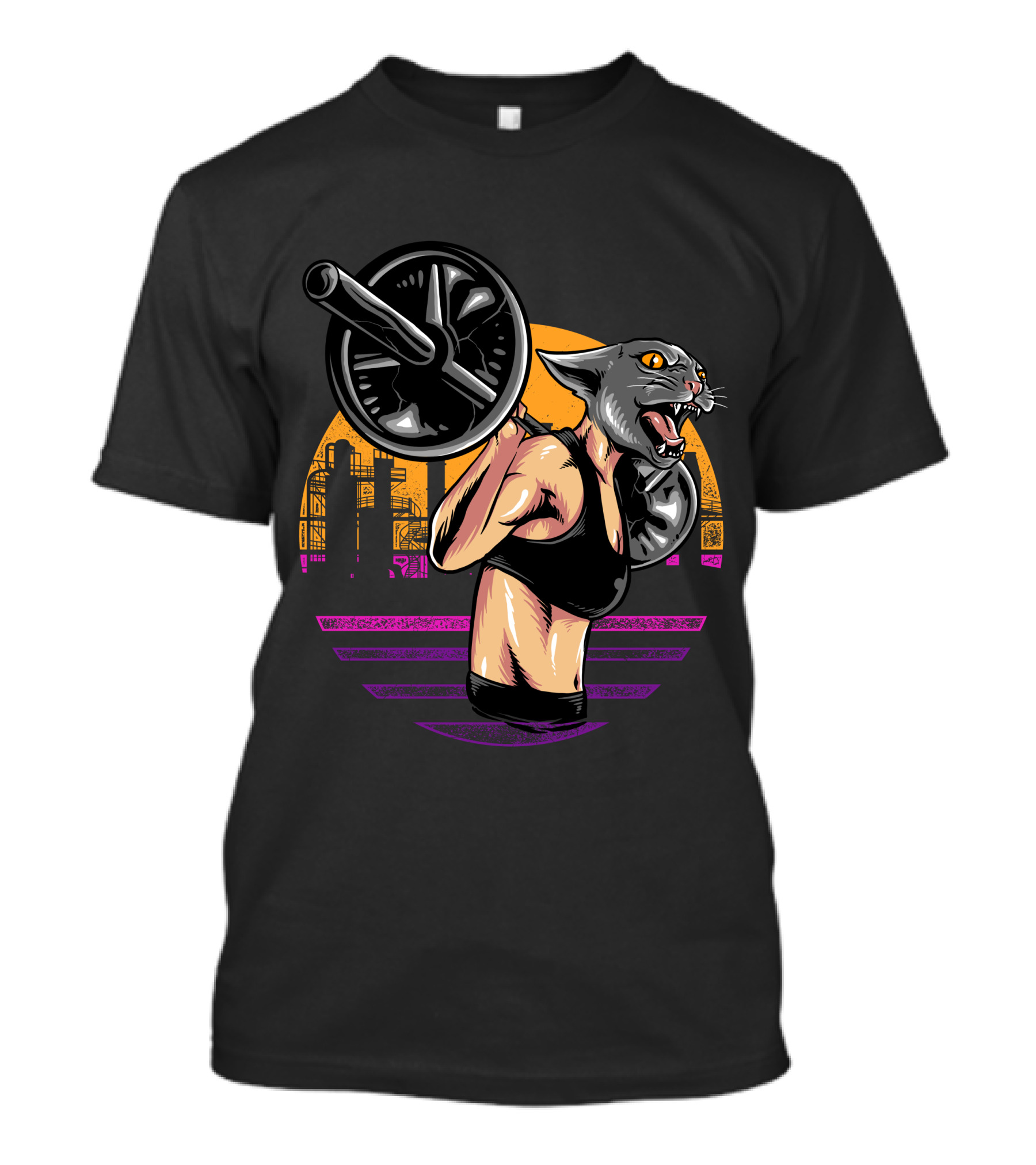 Cat Gym Urban Weightlifting Circuit Retro Vibes T-Shirt
