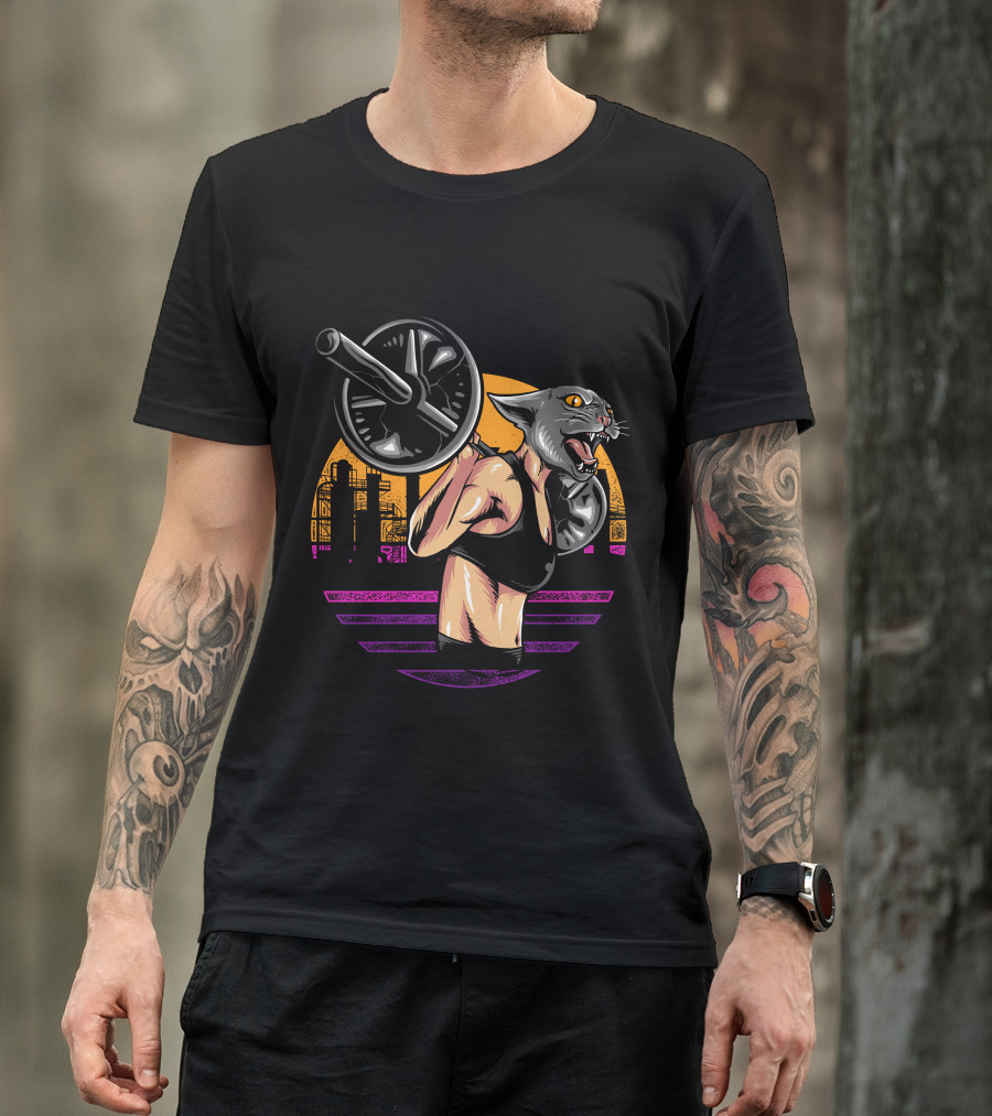 Cat Gym Urban Weightlifting Circuit Retro Vibes T-Shirt