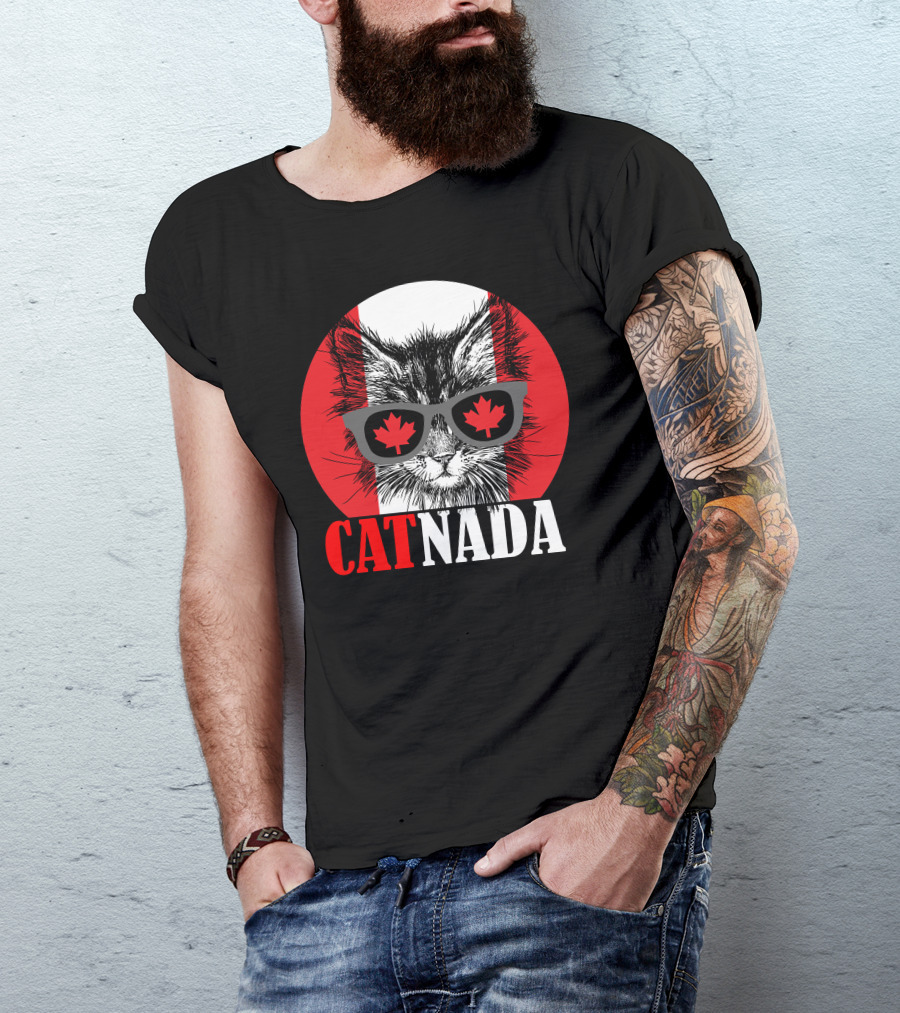 Catnada Canada Cat Maple Leaf Sunglasses T-Shirt