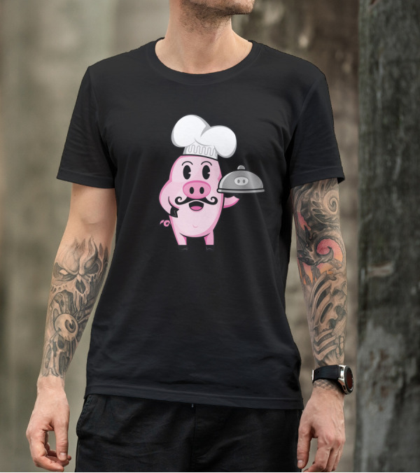 Chef Piggy Whimsical Cartoon Character With Chef Hat And Tray T-Shirt
