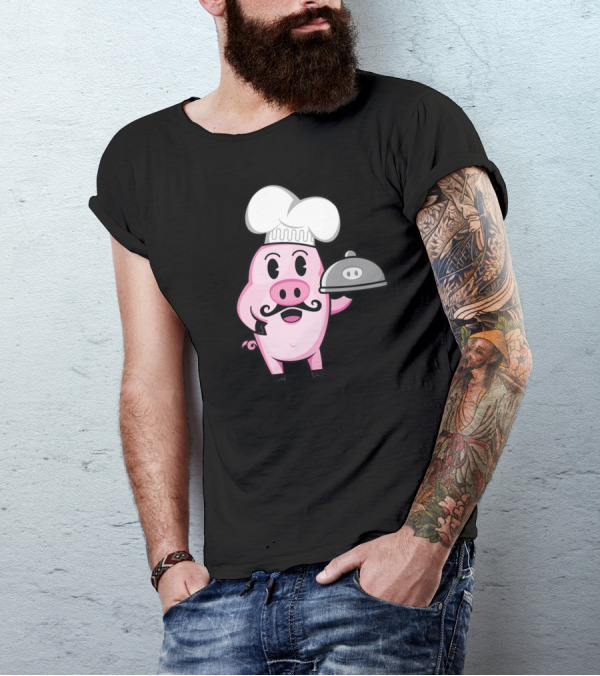 Chef Piggy Whimsical Cartoon Character With Chef Hat And Tray T-Shirt