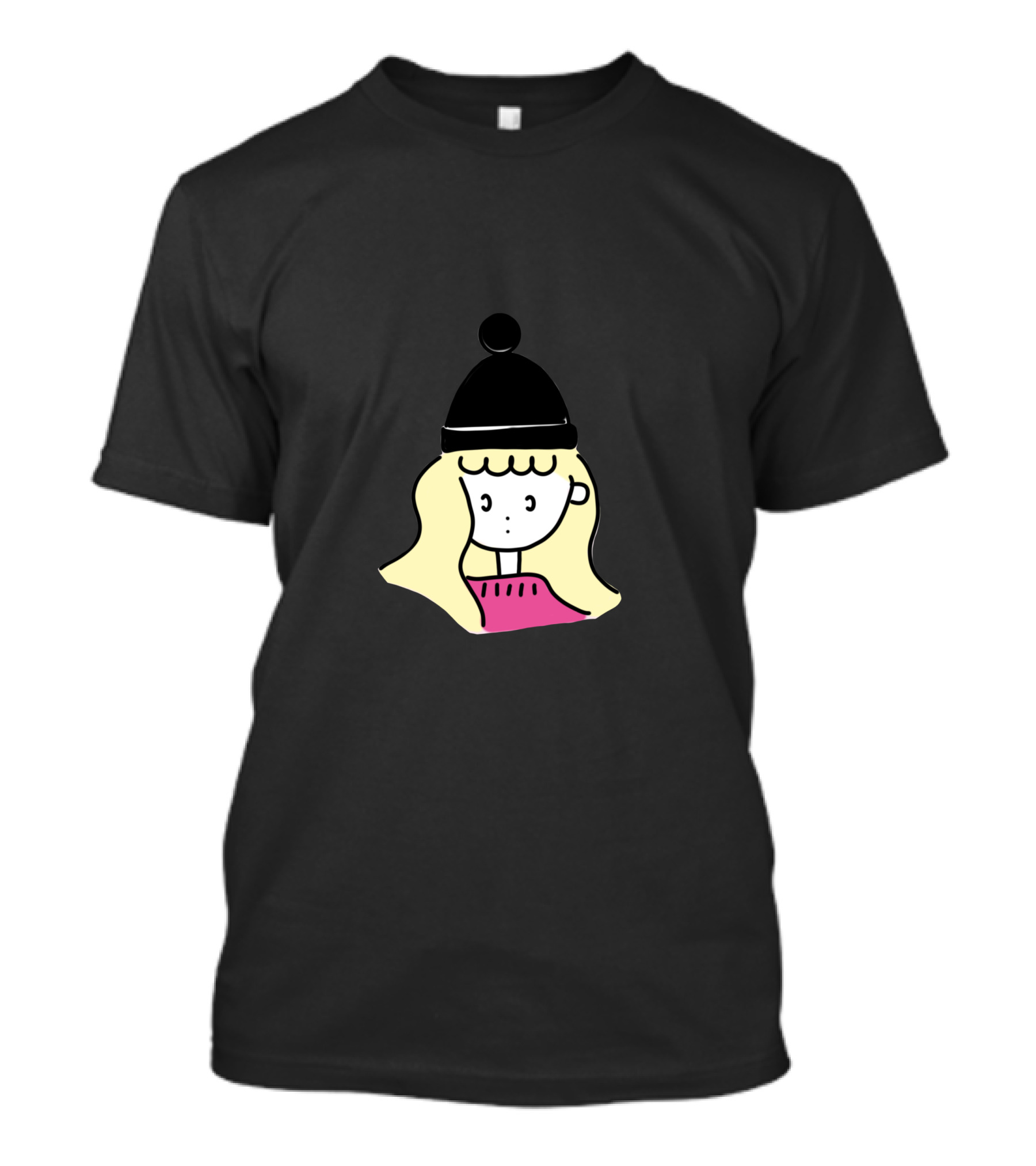 Cutegirlyhat Black Beanie Blonde Pink Sweater Cartoon Character T-Shirt