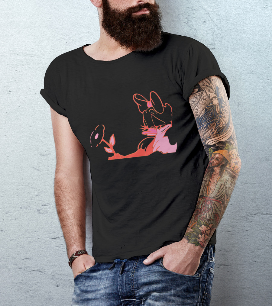 Daffy Duck With Flower Neon Outline T-Shirt