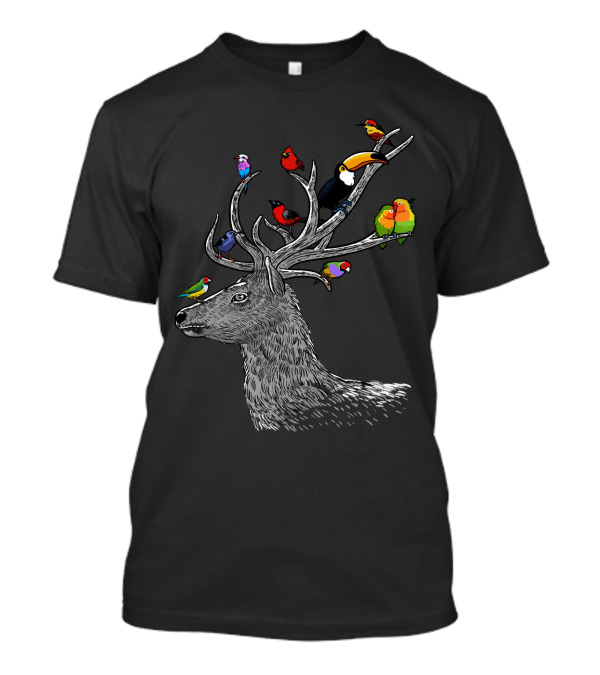 Deer With Birds And Colorful Antler Birds T-Shirt