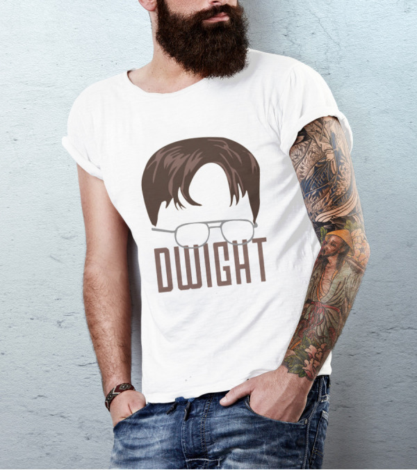 Dwight Hair And Glasses Icon With Name T-Shirt