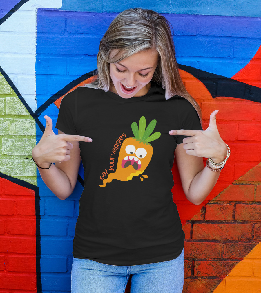 Eat Your Veggies Funny Animated Carrot Reaction T-Shirt