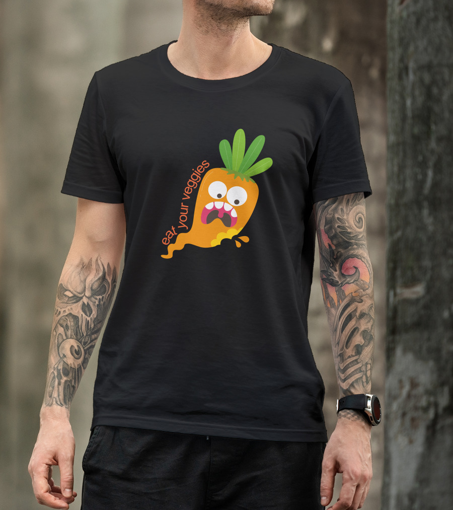 Eat Your Veggies Funny Animated Carrot Reaction T-Shirt