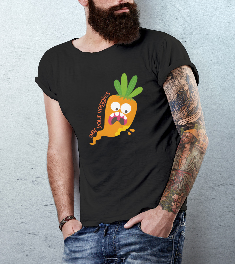 Eat Your Veggies Funny Animated Carrot Reaction T-Shirt