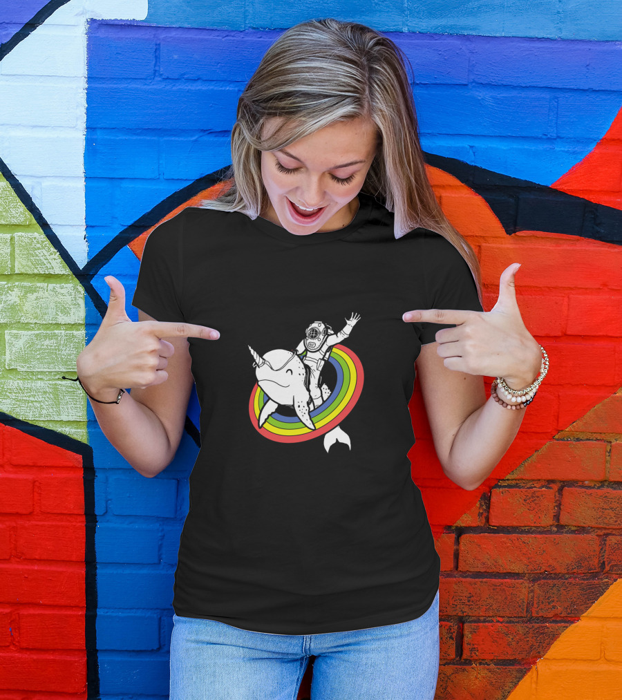 Epic Diving Suit Ride On Rainbow Narwhal T-Shirt