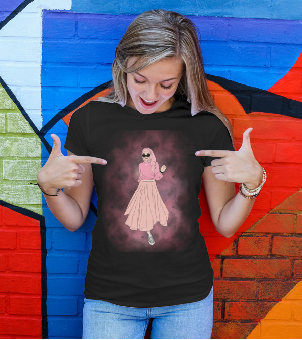 Fatima Stylish Pink Outfit Hijab Sunglasses Sneakers Fashion Trend T-Shirt