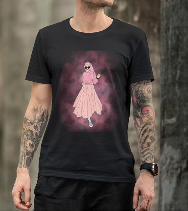 Fatima Stylish Pink Outfit Hijab Sunglasses Sneakers Fashion Trend T-Shirt