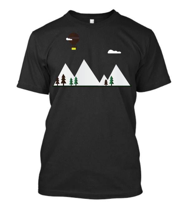 Flat Landscape Hot Air Balloon Over Mountains And Trees T-Shirt