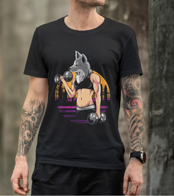 Fox Gym Fitness Wolf Lifting Dumbbells Urban T-Shirt