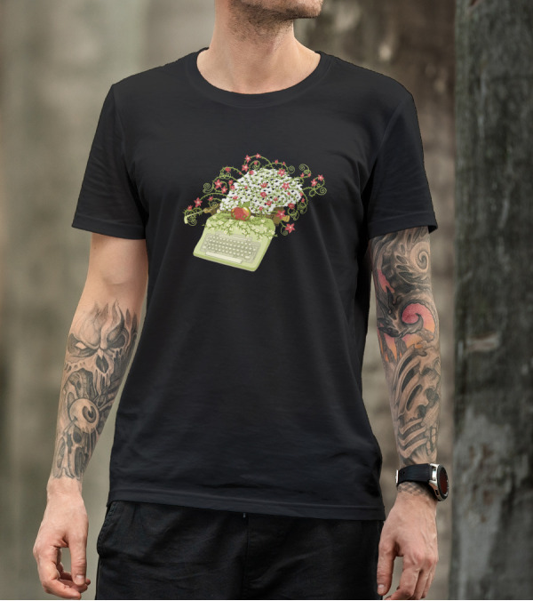 Typewriter Blooms Floral Gardening Guide T-Shirt