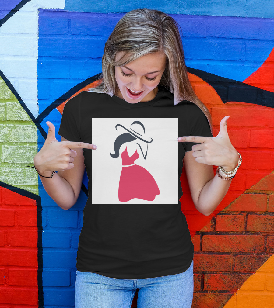 Girl With A Hat In Stylish Red Dress T-Shirt