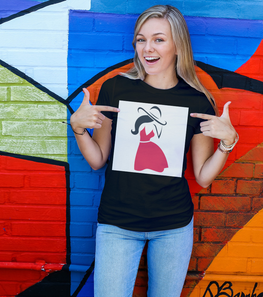 Girl With A Hat In Stylish Red Dress T-Shirt