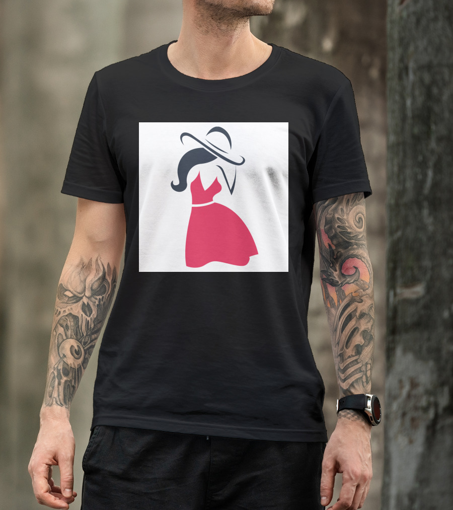 Girl With A Hat In Stylish Red Dress T-Shirt