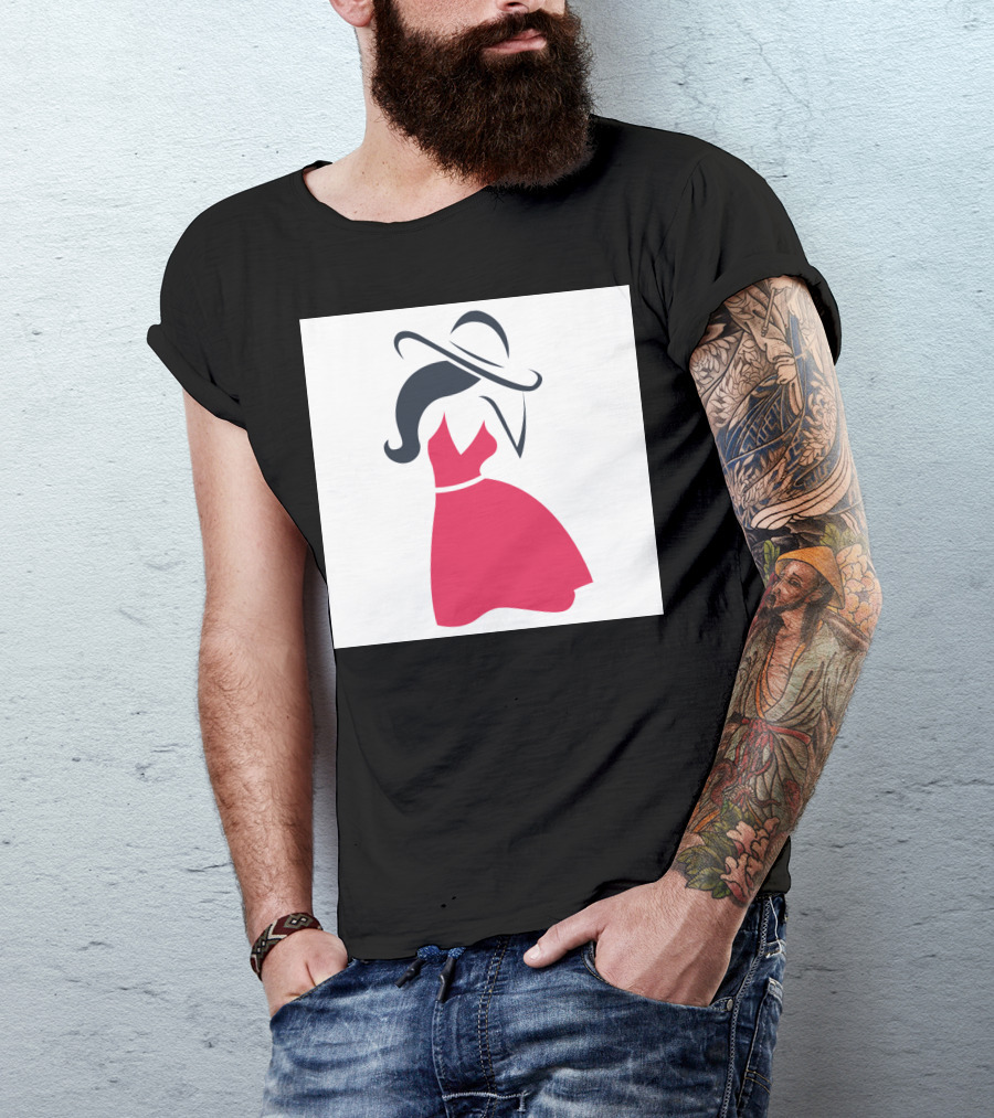 Girl With A Hat In Stylish Red Dress T-Shirt