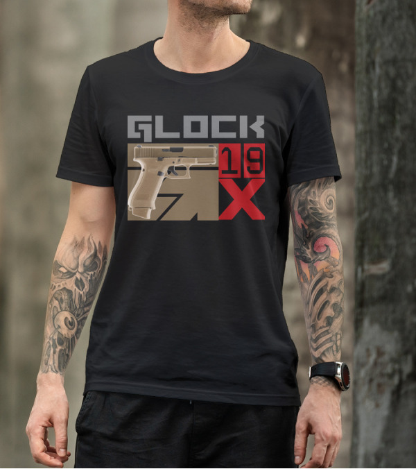 Glock 19X Tan Pistol Graphic With Bold Red And Gray Text T-Shirt