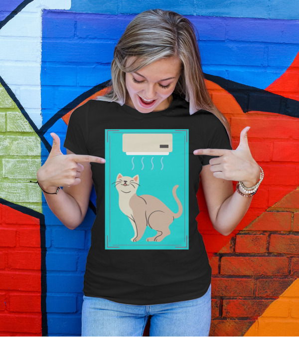 A Cat Enjoying Cool Airflow From Air Conditioner T-Shirt