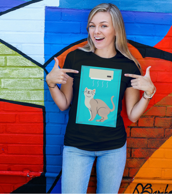 A Cat Enjoying Cool Airflow From Air Conditioner T-Shirt