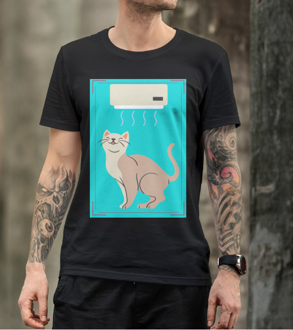 A Cat Enjoying Cool Airflow From Air Conditioner T-Shirt