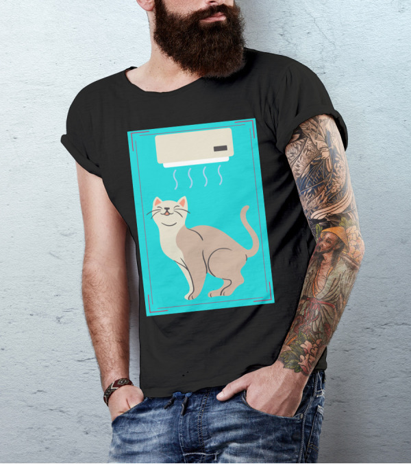 A Cat Enjoying Cool Airflow From Air Conditioner T-Shirt