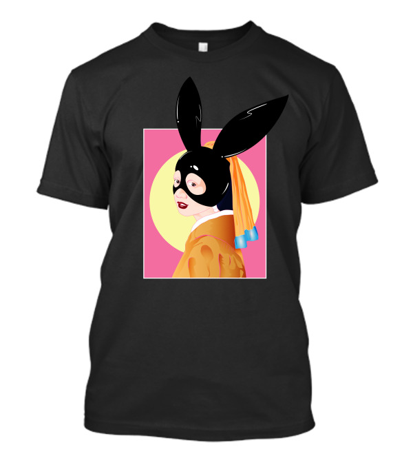 A Girl In Kimono With Black Rabbit Mask And Bold Yellow And Pink Background T-Shirt