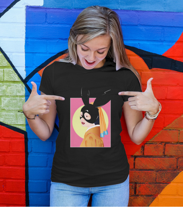 A Girl In Kimono With Black Rabbit Mask And Bold Yellow And Pink Background T-Shirt