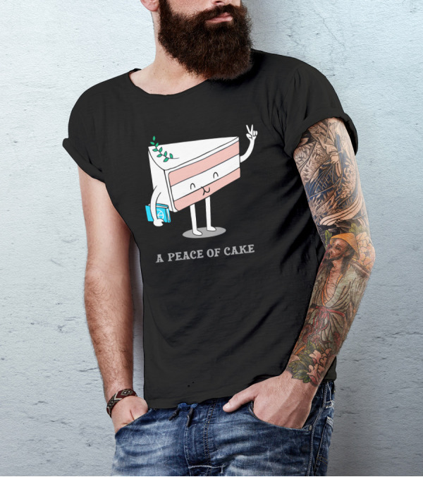 A Peace Of Cake Slice Holding Book And Peace Sign T-Shirt