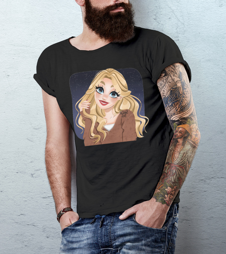 Blonde Cartoon Woman With Big Blue Eyes And Brown Jacket By Janna T-Shirt