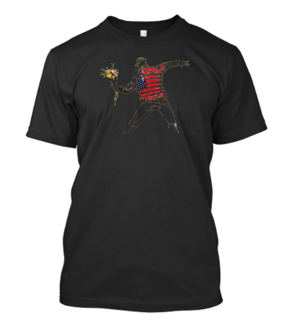 Activist Throwing Flowers With American Flag Stripes T-Shirt