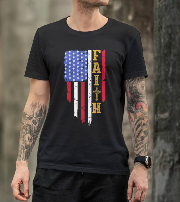 American Flag Faith With Cross T-Shirt