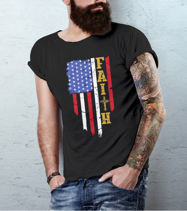 American Flag Faith With Cross T-Shirt