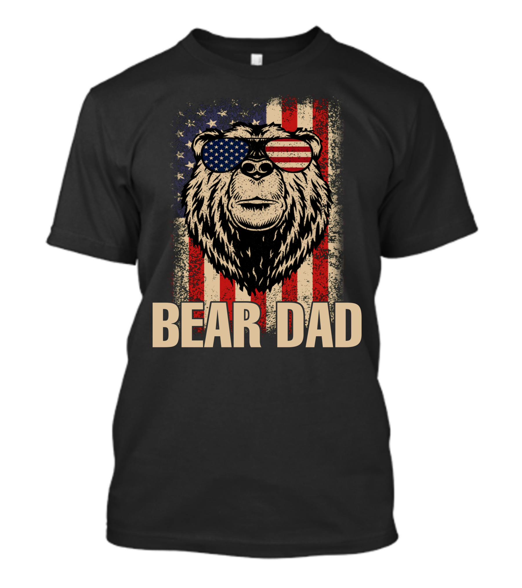 Bear Dad American Flag Patriotic Bear Wearing Sunglasses Fourth Of July T-Shirt