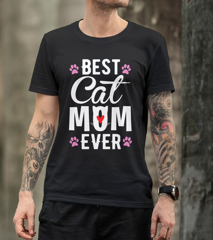 Best Cat Mom Ever Pink Paws Heart T-Shirt