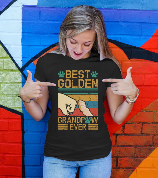 Best Golden Grandpaw Ever Fist Bump Paw Prints T-Shirt