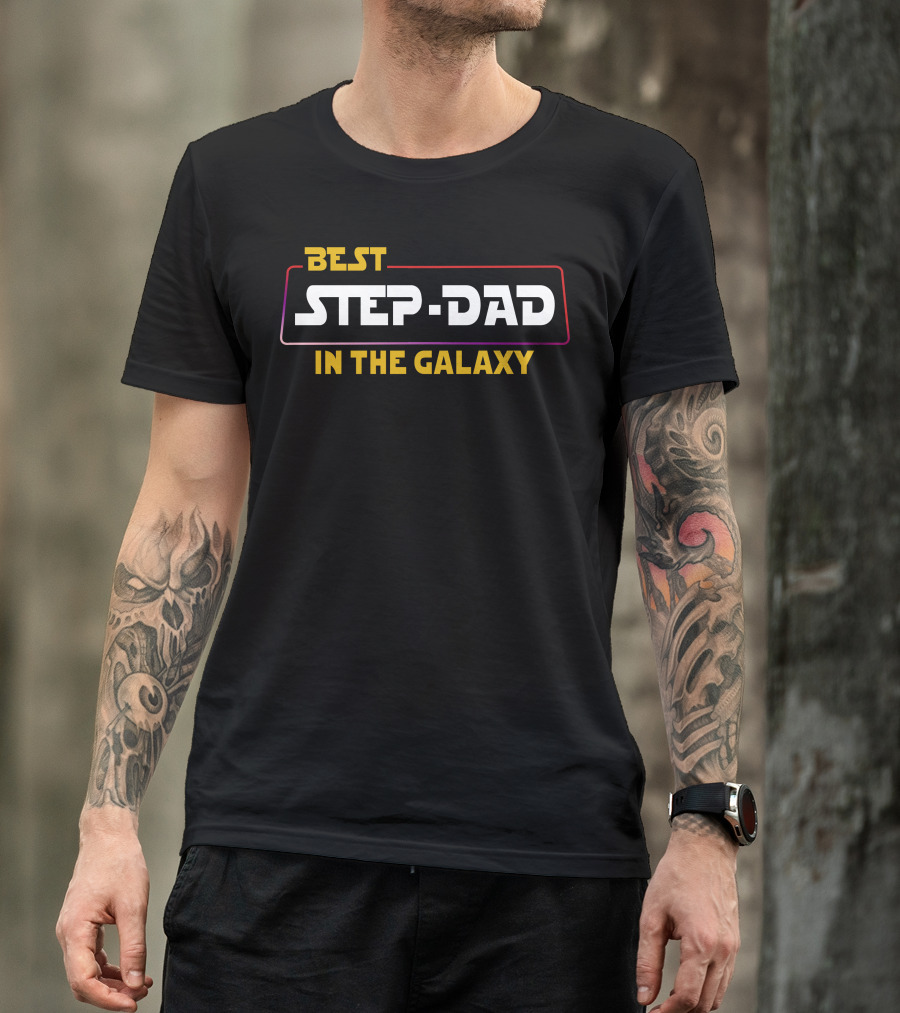 BEST STEP-DAD IN THE GALAXY DARK THEME SCI-FI INSPIRED TEXT T-Shirt