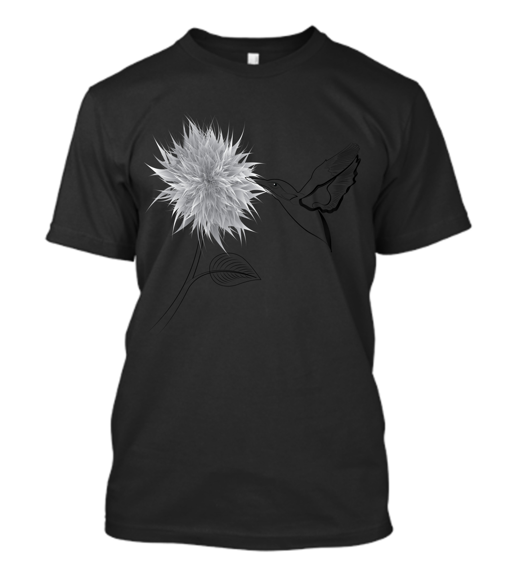 Black And White Bird Flower Contrast T-Shirt