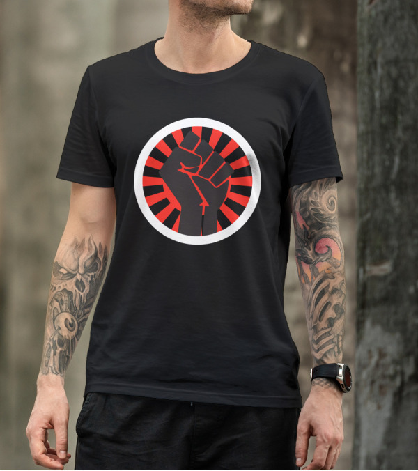 Black Power Fist Raised In Bold Red And Black Circular T-Shirt