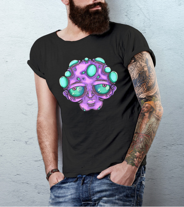 Bloobman Alien Creature With Purple And Green Features T-Shirt