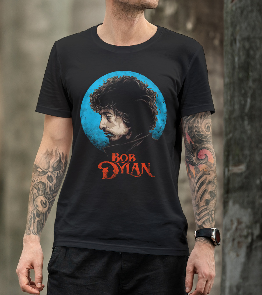 Bob Dylan Vintage Profile Black And Blue Circle T-Shirt