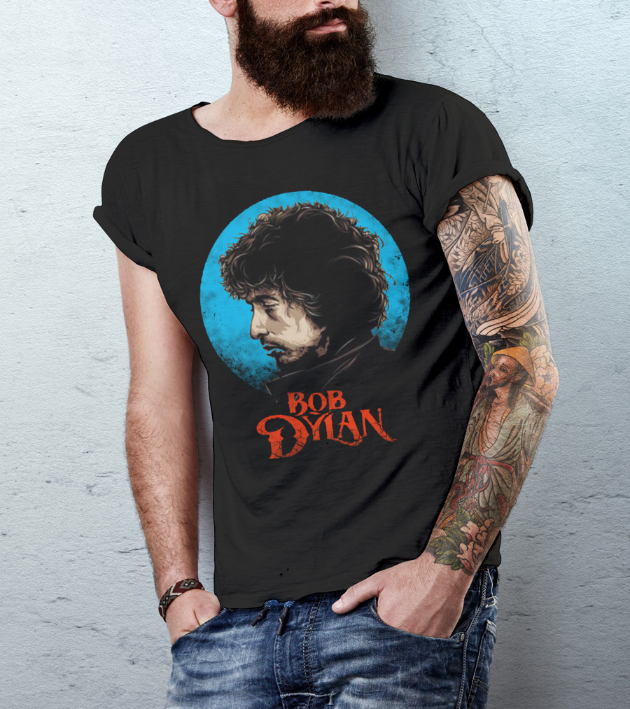Bob Dylan Vintage Profile Black And Blue Circle T-Shirt