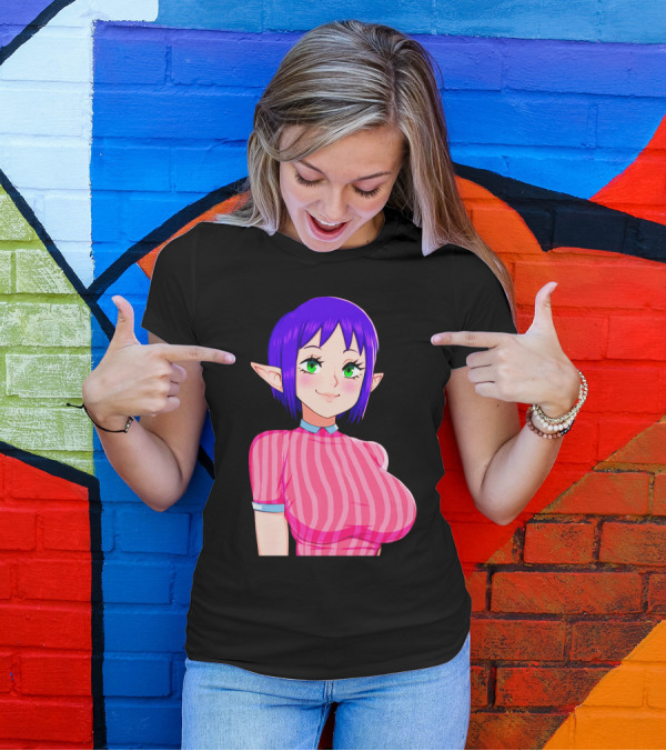 Bombchu Lady Anime Purple Hair Green Eyes Elf Character T-Shirt