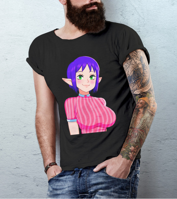 Bombchu Lady Anime Purple Hair Green Eyes Elf Character T-Shirt