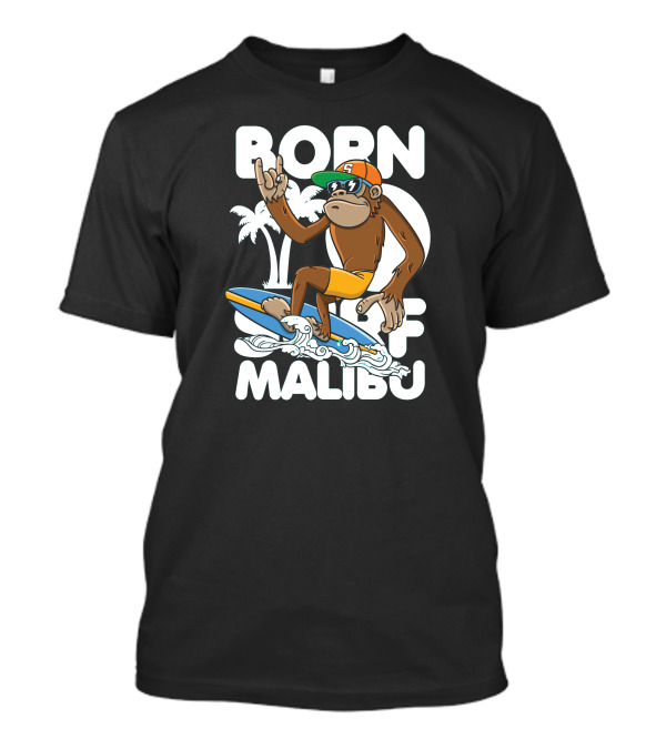 Monkey Surfing Malibu Waves Born To Surf Palm Trees T-Shirt